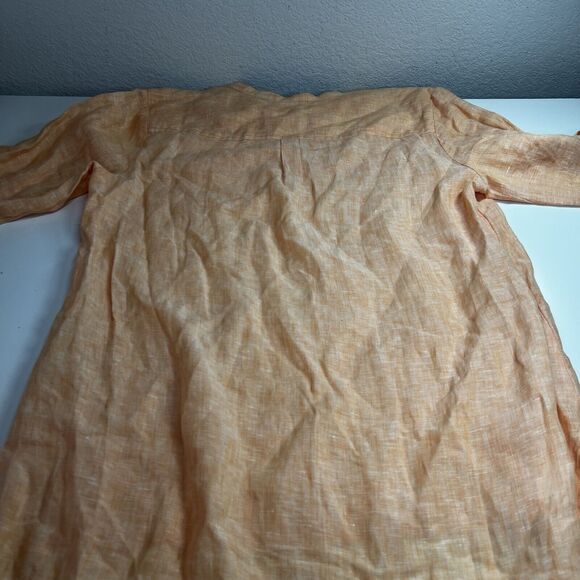 Chico's Linen Henley Tunic Top Womens 1 Orange Coral Top Popover EUC Creamsicle - Picture 7 of 8